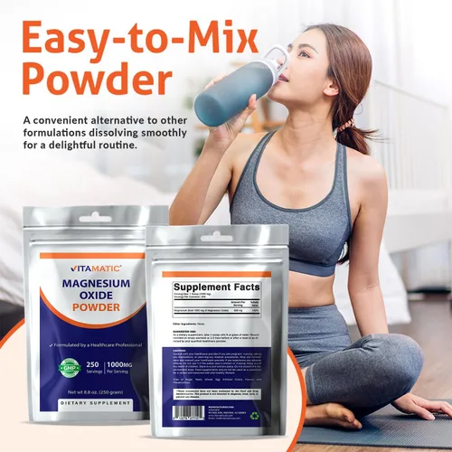 Vista 3 de Vitamatic Polvo de óxido de magnesio – 1000 mg por porción – 250 porciones – Suplemento de magnesio de alta absorción – 600 mg de magnesio elemental
