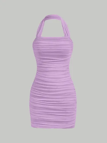 Vista 3 de Verdusa Vestido corto casual sin mangas con espalda descubierta, de malla, halter, ajustado, para mujer