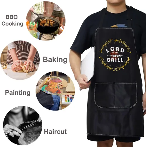 Vista 6 de WZMPA LOTR Delantal de cocina para fanáticos de la película, regalo de Lord Of The Grill Delantal ajustable con bolsillos para cocinar a la parrilla