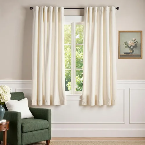 Vista 58 de Lazzzy - Cortinas de terciopelo blanco de 63 pulgadas de largo para sala de estar o dormitorio, cortinas con filtro de luz, aislación térmica