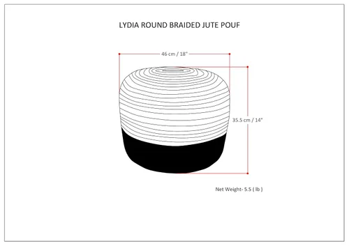 Vista 3 de SIMPLIHOME Lydia Puf redondo – 18 pulgadas de ancho trenzado a mano otomano de yute en azul marino y natural, taburete bohemio o asiento adicional