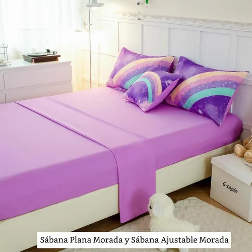 Vista 5 de ANGIYUIN - Juego de edredón infantil de gradiente arcoíris púrpura profundo, 6 piezas, ropa de cama con purpurina brillante para niñas, juego