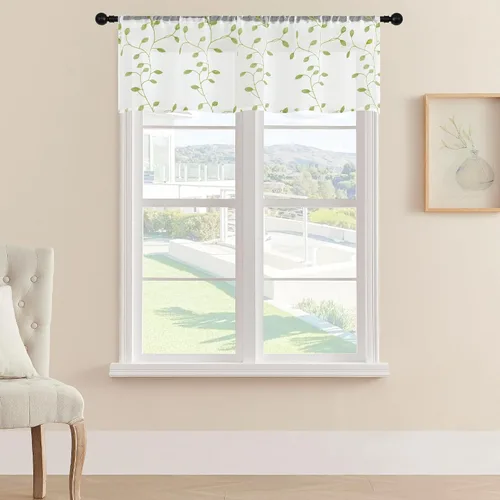 Vista 22 de MRTREES Cenefa de cortina transparente de Navidad, 2 paneles de cortinas bordadas con hojas pequeñas de 54 x 16 pulgadas, bolsillo para barra