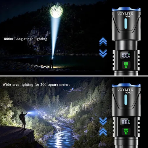 Vista 3 de Flashlights High Lumens Rechargeable 2 Pack Super Bright 100000 LM LED Flashlight with LCD Power Display, 3 Modes, Zoomable, IP67 Waterproof for