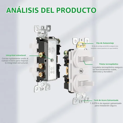 Vista 6 de Wengart Interruptor de Luz de Doble Palanca, 15 Amperios AC120 Voltios, Interruptor de Pared Eléctrico de Grado Residencial, Ideal para Hogar