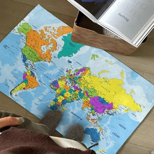 Vista 6 de Alfombra colorida con mapa del mundo para sala de estar o dormitorio, 4 x 5 pies