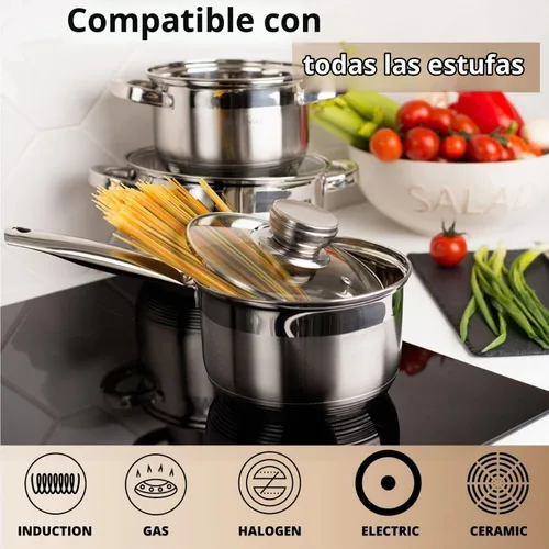 Vista 5 de Daniks Olla Estándar de Acero Inoxidable de 2 Cuartos con Tapa de Vidrio, Fondo Tri-Capa para Calentamiento Uniforme, Compatible con Inducción, Apta