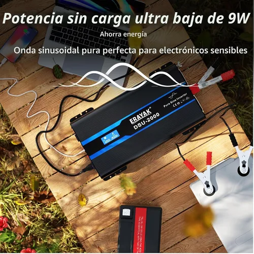 Vista 2 de Erayak Inversor de corriente de onda sinusoidal pura de 2000 W, 12 V CC a 110 V 120 V AC para el hogar, RV, camión, solar fuera de la red con USB-C