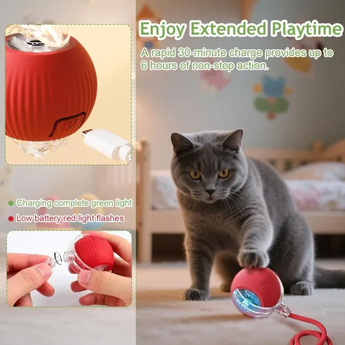 Vista 5 de Pelota interactiva rodante para perros, pelota autoenrollable para perros, juguetes interactivos para gatos, juguete automático automático para Gris