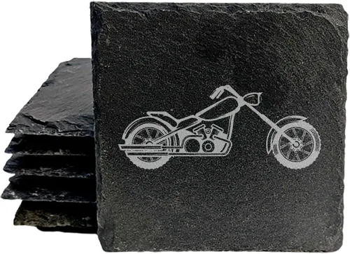 Vista 19 de Level Up Your Man Cave: Posavasos rústicos para los entusiastas de la motocicleta, pizarra redonda, juego de 4