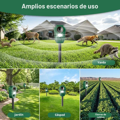 Vista 8 de Solar Ultrasonic Animal Repellent with Motion Sensor & LED Lights – Waterproof Outdoor Deer Repellent Device for Yard, Garden & Lawn – Effective