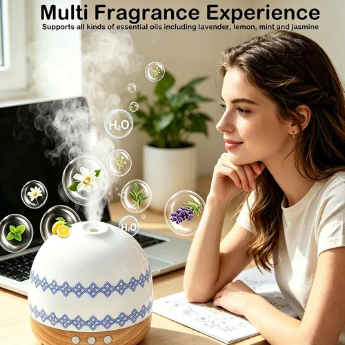 Vista 6 de Difusor de aromaterapia, 10.1 fl oz, hecho a mano, aceites esenciales, difusores de cerámica para hogar grande con humidificador de niebla fría
