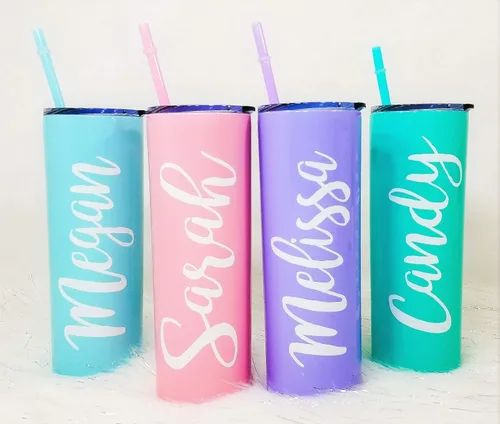Vista 2 de Vaso de acero inoxidable personalizado, regalo de dama de honor, botella de agua personalizada, tazas de despedida de soltera, calcomanía de vinilo