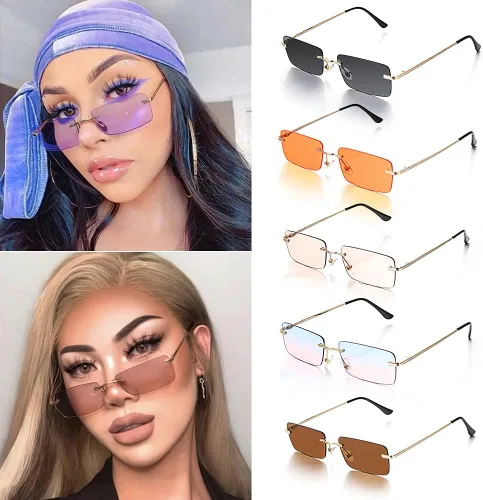 Vista 6 de genenic Gafas de sol rectangulares sin montura para mujeres y hombres, gafas de fiesta color caramelo océano