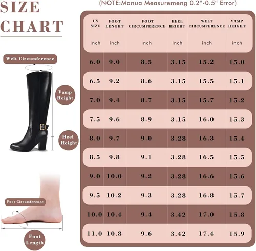 Vista 6 de DCMBLY Women's Knee High Boots Chunky Heel Pointed Toe Knee High Boots with Elastic Calf