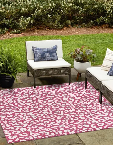Vista 32 de Unique Loom colección Outdoor Safari Alfombra para exteriores - Leopardo (13' redonda, azul/gris)