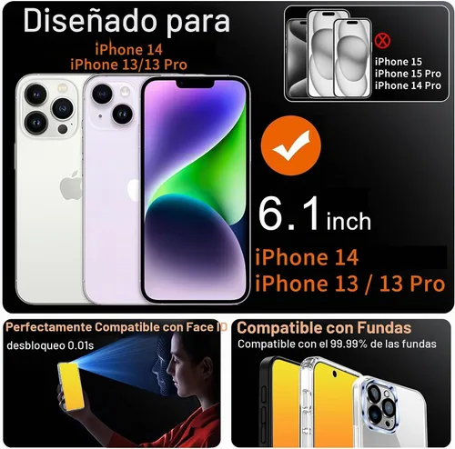 Vista 2 de Protector de pantalla de privacidad para iPhone 14/13/13 Pro (dorado) Anti-Spy vidrio templado degradado colorido efecto espejo cobertura completa