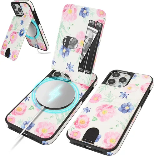 Vista 27 de SkyEagle Funda compatible con Magsafe para iPhone 13 Pro Max con soporte para tarjetas, función atril, bloqueo RFID, ranuras para tarjetas de Verde