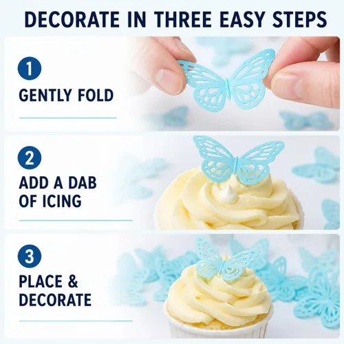 Vista 6 de 60 piezas de papel comestible azul con diseño de mariposas Mariposas azules 60 piezas