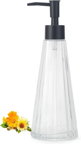 Vista 9 de IVAILEX Dispensador de jabón de manos de 10 oz/10.1 fl oz para baño, dispensador de jabón de cocina, dispensador de jabón de vidrio con bomba dorada