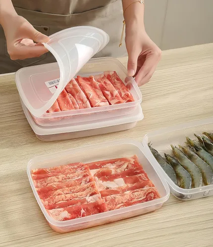 Vista 3 de Paquete de 2 cajas de plástico para tocino, protector de carne de delicatessen para refrigerador, recipiente de almacenamiento de alimentos de queso