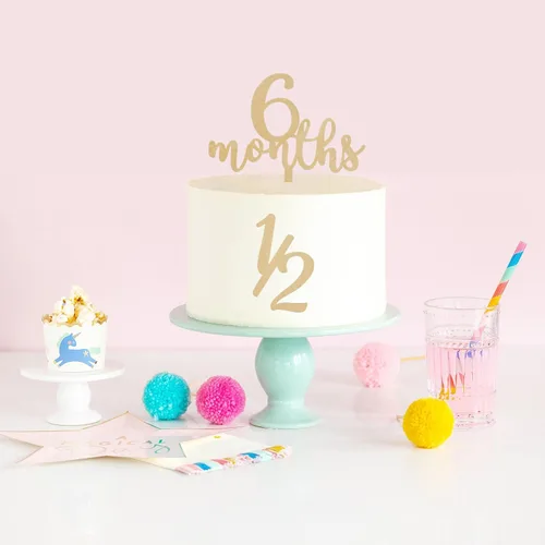 Vista 3 de Decoración de madera para pastel de 6 meses, decoración de pastel de 1/2 cumpleaños, decoración de pastel de madera de medio año, decoración rural