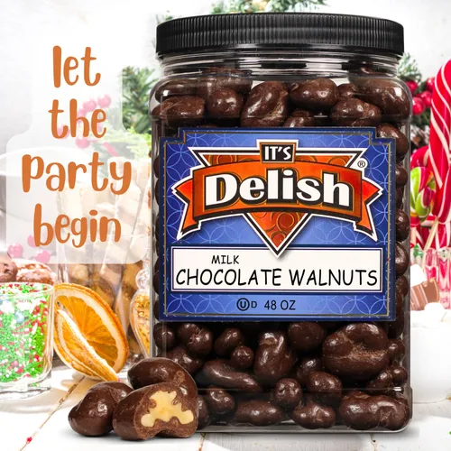Vista 3 de It's Delish, recipiente jumbo de 48 onzas cubiertas de chocolate con leche, nueces a granel, nueces a granel, chocolate dulce y crujiente, lácteos