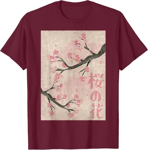 Vista 48 de Cherry Blossom Japanese Vintage Woodblock Japan Pink Sakura T-Shirt Asphalt Grey