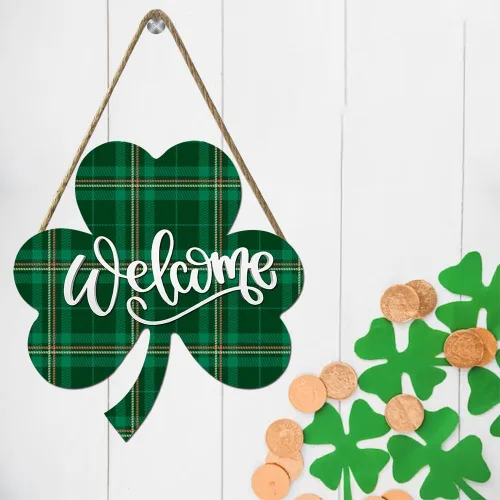 Vista 4 de Letrero de bienvenida de trébol de la suerte para puerta delantera, decoración de San Patricio, trébol irlandés, decoración del día de San Patricio