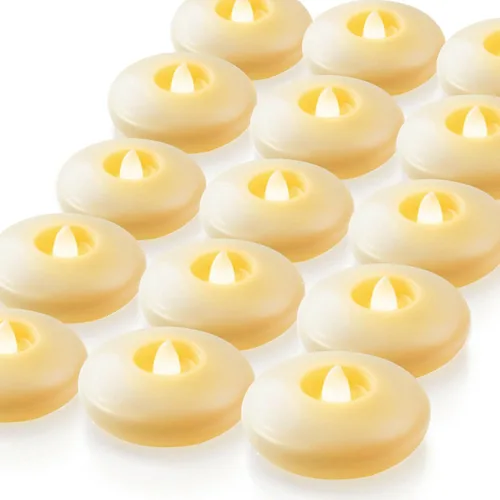 Vista 7 de Homemory Paquete de 6 velas flotantes LED sin llama de 3", 200 horas de duración con pilas, luces de té parpadeantes impermeables para jarrones