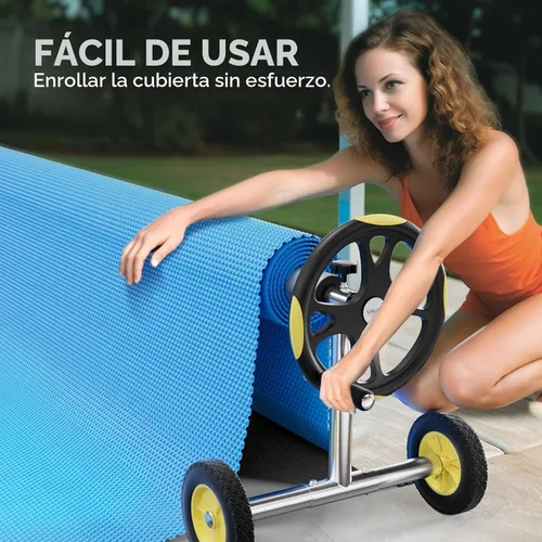Vista 8 de VINGLI Juego de carrete para piscina de aluminio, cubierta solar para piscina enterrada de 14 pies, rodillo para manta