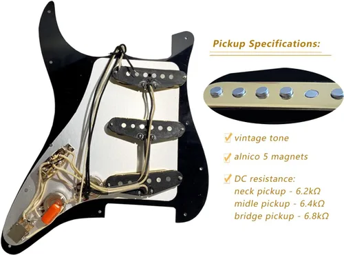 Vista 3 de Juego de pastilla de bobina simple con cable precableado, estilo vintage de los años 50, para guitarras estilo Strat, conmutación de 7 vías
