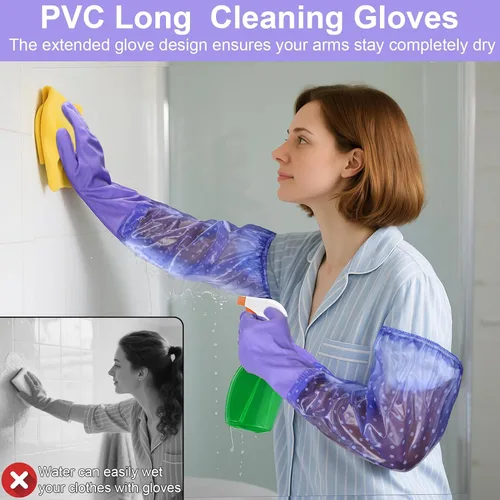 Vista 6 de XANGNIER Guantes largos para limpiar el baño, guantes impermeables resistentes a los productos químicos, longitud del codo, brazo completo de PVC 1