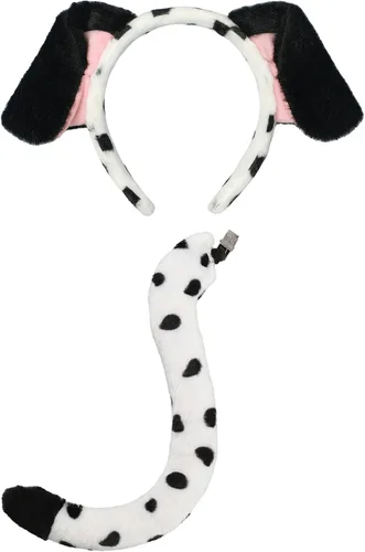 Vista 22 de CHEU Diadema dálmata con orejas de perro y cola para jugar en Halloween