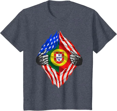 Vista 57 de Camiseta de bandera de Estados Unidos con diseño de raíces portuguesas, Negro, S