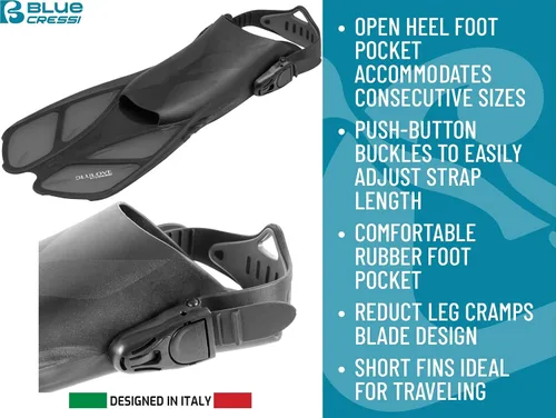 Vista 3 de Cressi - Aletas de natación cortas ajustables para adultos con hebillas ultrarresistentes, muy ligeras - Ideales para viajar Bonete: Diseñadas