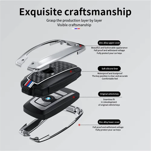 Vista 5 de Funda para llavero, llavero, carcasa de metal compatible con BMW 1 3 4 5 6 7 Series X3 X4 M5 M6 GT3 GT5 (Gunmetal y fibra de carbono)