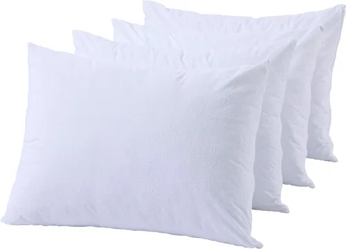 Vista 5 de Paquete de 4 protectores de almohada de tela de toalla de algodón, tamaño Queen, impermeables 100 %, cremallera, blancos, lavables, larga vida útil