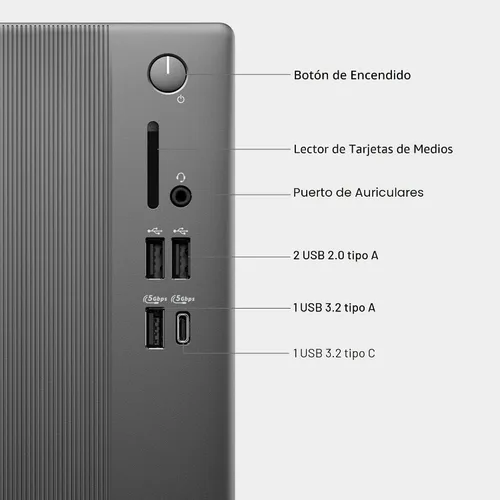 Vista 8 de Dell Tower Desktop ECT1250 - Procesador Intel Core Ultra 7-265, gráficos UHD, memoria de 16 GB, SSD M.2 de 1 TB, lector de tarjetas SD 3.0, teclado