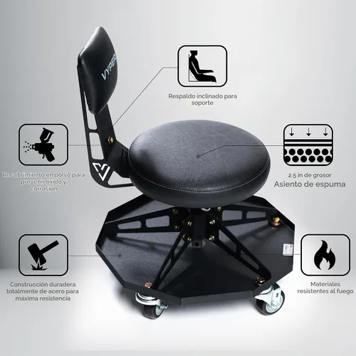 Vista 8 de Vyper - Silla deportiva de acero resistente para mecánica, asiento negro