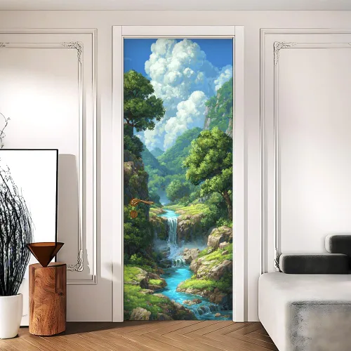 Vista 29 de Enchanted Secret - Mural para puerta de jardín, despegar y pegar, cubiertas decorativas de puerta de arco floral talladas vintage, adhesivo