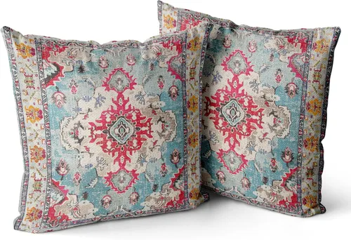 Vista 8 de Snycler Fundas de Almohada Decorativas Bohemias 16x16 pulgadas Juego de 2 Patrón de Alfombra Bohemia de Doble Cara Algodón Suave Funda de Cojín