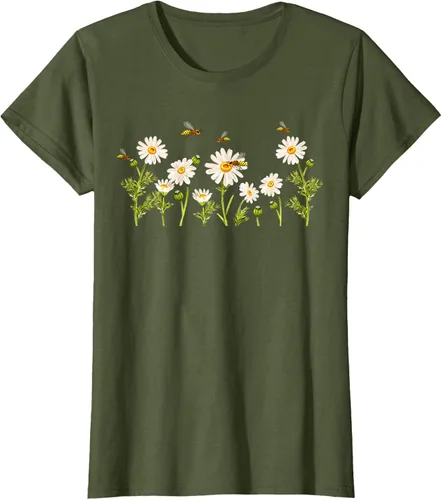 Vista 98 de Marguerites Daisy - Camiseta de verano con margaritas de jardín de flores, Negro, S