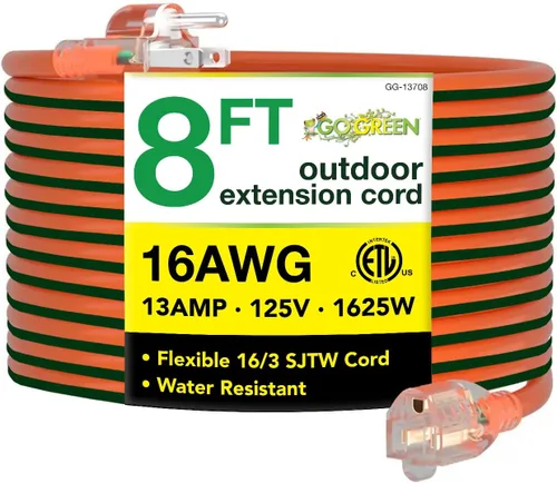 Vista 27 de Go Green Power Inc. (GG-13708BK) - Cable de extensión 16/3 SJTW para exteriores; color negro, 8 pies