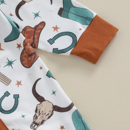 Vista 7 de Ropa occidental para bebé, ropa de manga larga, vaquero, con cremallera, overoles para otoño