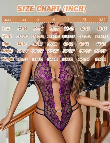 Vista 64 de Avidlove - Body de lencería de una pieza para mujer, diseño de encaje sexy con escote en V profundo, babydoll, ropa de dormir, tallas XS a XXXL