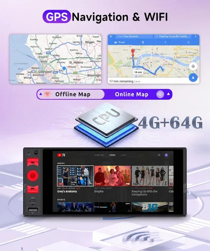 Vista 4 de Rimoody Android 15 Estéreo de Coche 1 Din Inalámbrico Carplay Android auto, 4G+64G Radio de Coche 1 Din Bluetooth 5.0, Receptor de Audio de Coche