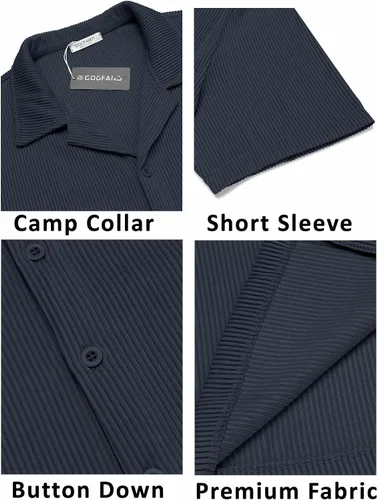 Vista 5 de COOFANDY Camisas casuales con botones para hombre, de manga corta, ajuste regular, a la moda, para campamento y playa