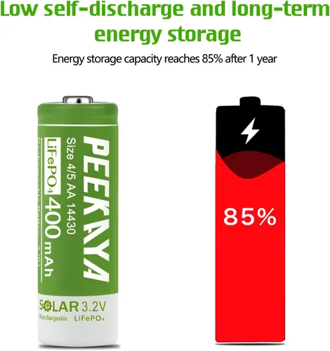 Vista 6 de Paquete de 4 baterías recargables 14430 LifePo4 3.2V 400mAh para luz solar de jardín exterior (1.7 pulgadas), ecológica y segura