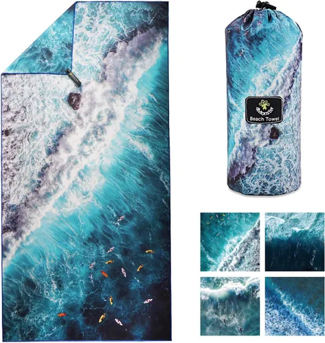 Vista 44 de 4Monster Toalla de playa de microfibra de secado rápido, toalla de viaje ligera súper absorbente para nadadores, toalla de camping sin arena 14